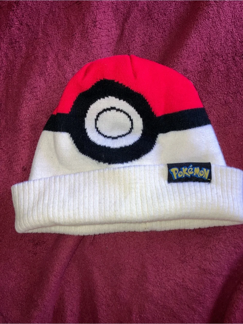 Pokemon Red, White & Black Pokeball Knit Beanie Hat